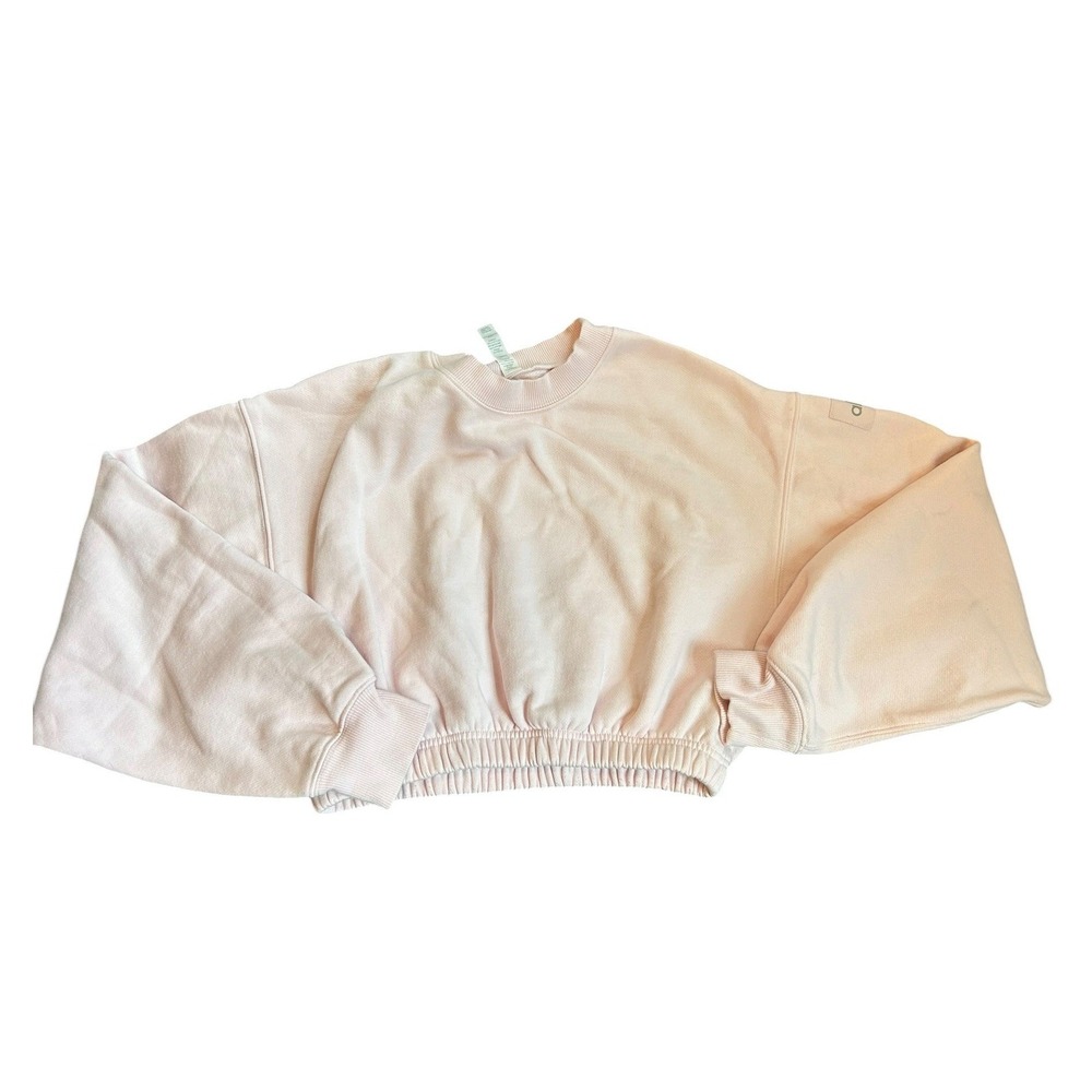 Alo Yoga Pink Cropped Sweatshirt Elastic Hem Long Sleeve Womens Size XS